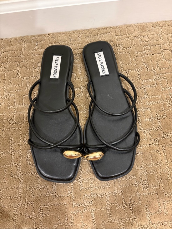 Steve Madden Shoes - Steve Madden Black Strappy Slide Sandals with Gold Accent Size 9.5